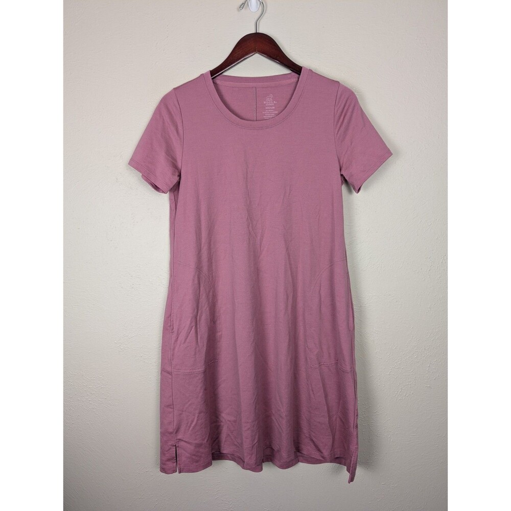 Woolx Georgie T-Shirt Dress Womens Medium Pink Merino Wool Short Sleeve Pockets - Picture 2 of 7
